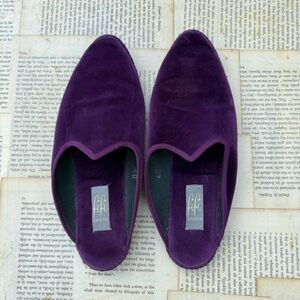 Venezia Deep Purple Velvet Slip-On Loafers, bohemian quiet luxury shoes Size 40